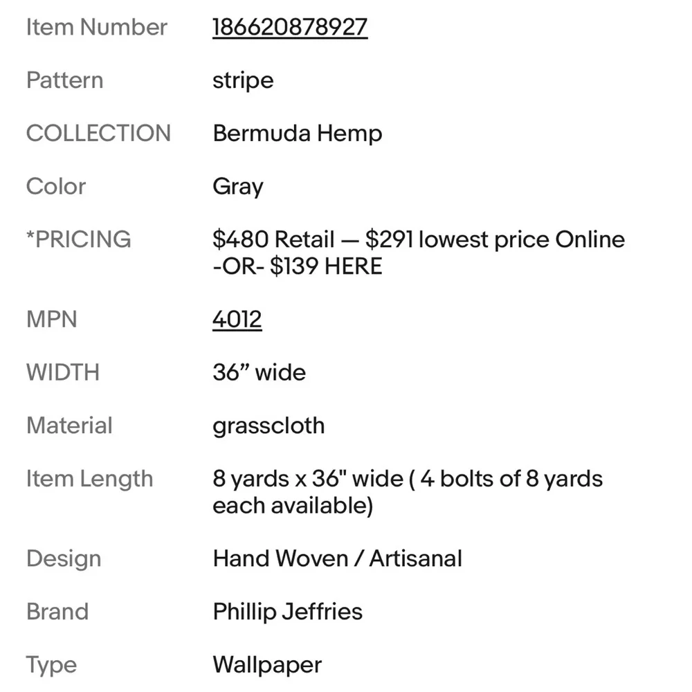 8YD PHILLIP JEFFRIES 5257 Bermuda Hemp Pear Green Artisanal Grasscloth Wallpaper